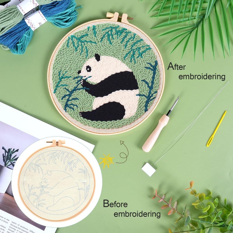 KESTAR Punch Needle Embroidery Starter Kits, Panda Bamboo Punch Needle Kits for Adults Beginner, Needle Punch Kit Tool with Instruction Threader Fabric Yarns and Hoop - Image 4